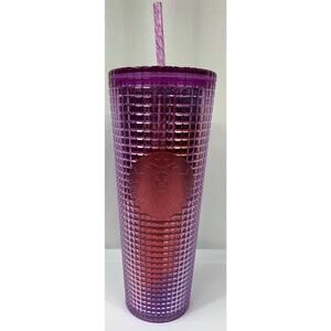 Starbucks Summer Tumbler 2021 Two-toned Purple Pink Studded Grid Brand